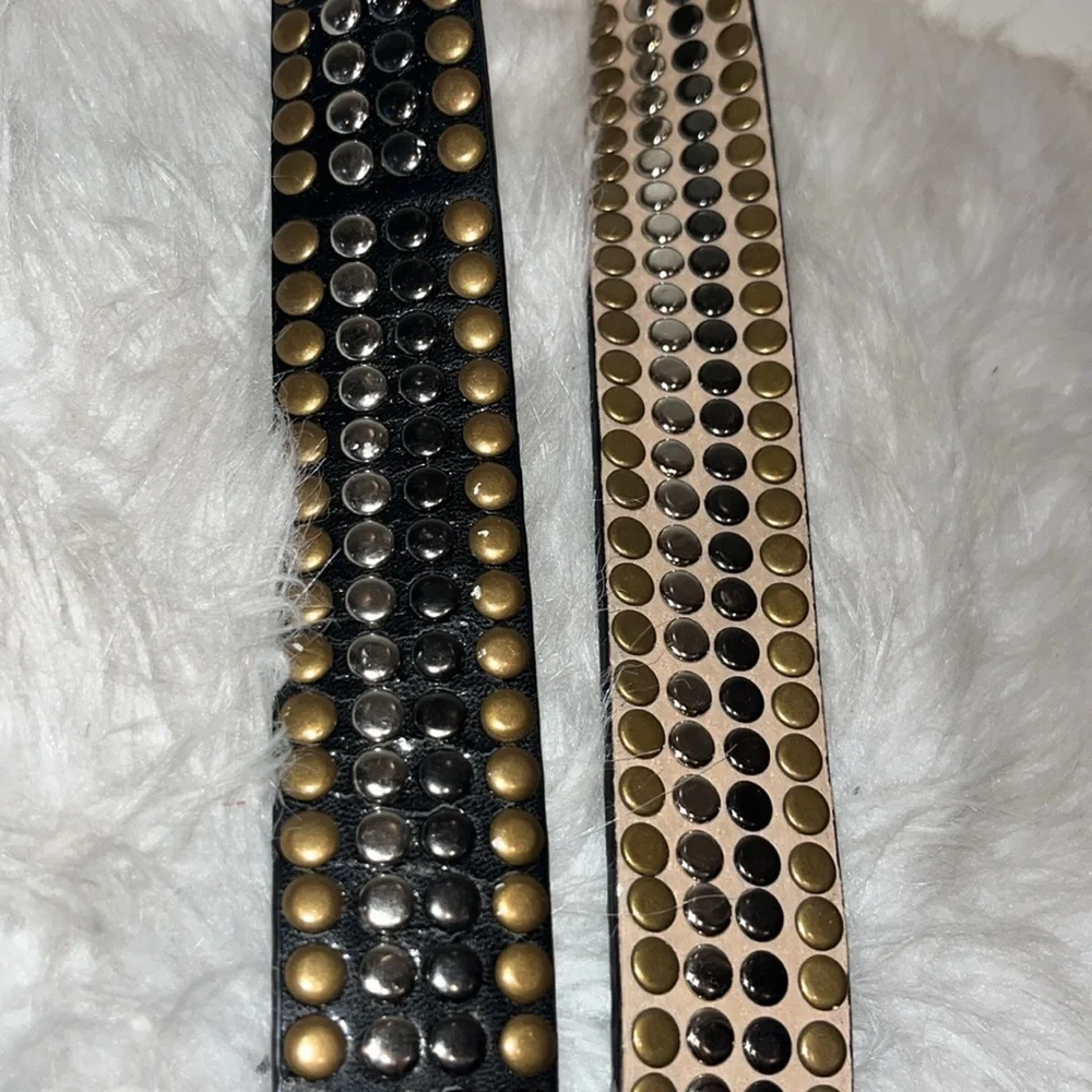 Black leather all over studded belt biker grunge street moto goth approx size L